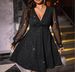 Elegant Plus Size V-Neck Evening Dress With Sheer Mesh Long Sleeves, A-Line Formal Gown For Women, Stylish & Sexy In Wine Red, Green, Black_ecoleips.com