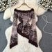 Elegant Women's Summer Tops Rose Print Lace Trim Mesh Overlays Stylish Collection_ecoleips.com