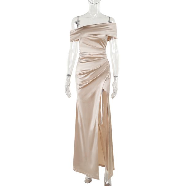 Women's Clothing One Shoulder Dress Slit Dress Women Celebrity Style Temperament Women's Sexy Slit Long Dress_ecoleips.com