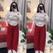 Women's Casual Two Piece Set Summer Floral Print Short Sleeve Top With High Waist Wide Leg Pants Outfit_ecoleips.com