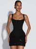 Mozision Sparkle Ruched Sexy Mini Dress Women Elegant Glitter Square Collar Sleeveless Backless High Waist Club Party Dresses_ecoleips.com