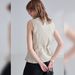 100% Linen V-Neck Vest For Women - Short Sleeveless Tank Top With Waist Tie, French Minimalist Style, Natural & Black_ecoleips.com