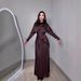 Women's Clothing Elegant Winter Dress Set – Long Sleeve Flowy Maxi Dress With Fringe Detail, High-Waisted Polyester Blend, Deep Brown, S-XXL_ecoleips.com