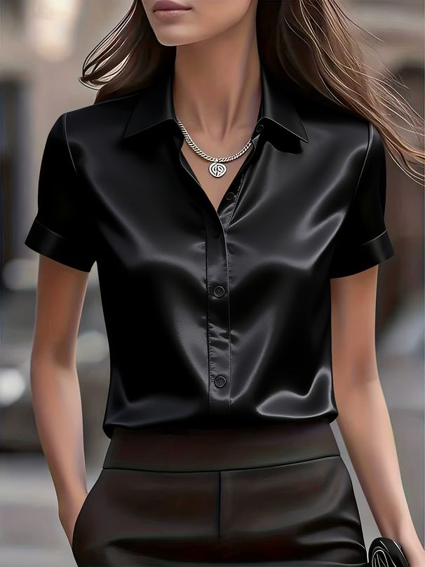 Slim Fit Satin Shirt for Women Elegant Versatile Blouse for Commuters European And American Style Regular Thickness Polyester_ecoleips.com