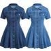 Women's Denim Chic Casual Dress Slim Waist Lapel Button down Collar Summer Spring/Autumn Fashion Direct Supply_ecoleips.com