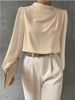 Aria Basics Aria Basics Solid Color Pleated Women's Blouse, Elegant Pullover Satin To, New Euroean And American Commuting Style Long Sleeve_ecoleips.com