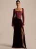 Blifanbo Lace Velvet Sexy Elegant Maxi Dress Women See Through Backless Split Square-Neck Long Sleeve Club Party Long Dress New_ecoleips.com