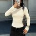 Voya Women's French Style Niche Beige Top With Irregular Cross Fold Design On The Front Chest, Long Sleeved Loose And Slimming Cover Up_ecoleips.com
