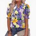 Women's Casual Floral Shirt V Neck Puff Short Sleeve Spring Summer Fashion Bohemian European American Style Top_ecoleips.com