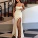 Fashionable And Elegant Sexy Slim Fit Strapless Mesh Halter Neck Long Dress High Slit for Women 2025_ecoleips.com