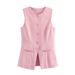 Verve 2024 Summer New Women's Fashion Simple Sleeveless Button Decorated Vest Casual Shorts Set_ecoleips.com