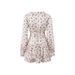 floral Ruffle Trim Waist V-neck Long-sleeve Dress For Women, European And American Seaside Vacation Pleated Mini Skirt_ecoleips.com