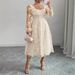 Elegant Plus Size Women's Dress, Solid Color Sexy Evening Gown, Square Neck Long Sleeve Formal Dress For Spring & Fall_ecoleips.com
