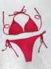 Women's Solid Color Lace-Up Triangle Cup Bikini Thong Swimsuit Sexy Beach Swimwear For All Seasons_ecoleips.com