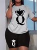 Summer Women's Casual Fashion Geometric Letter Pattern Printed Loose T-shirt Shorts Two-piece Set Set Summer Sportswear Suitable For Daily Wear-187_ecoleips.com