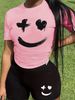 Summer Women's Casual And Fashionable Smile Face Print Loose T-shirt+shorts Two-piece Sportswear Suitable For Daily Wear-49_ecoleips.com