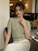 French Openwork Textured Short Sleeve Cardigan Knit Top_ecoleips.com