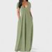 V-Neck Flowy Maxi Dress For Women - Soft Stretch Casual Long Dress With Short Sleeves, Comfortable Plus Size Everyday Sundress_ecoleips.com