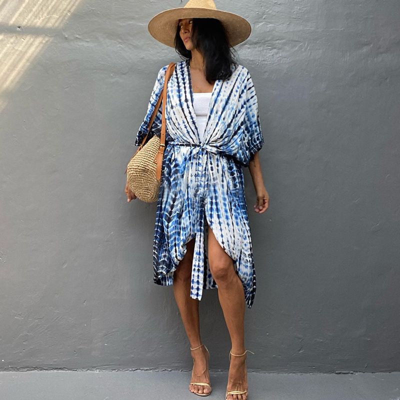 Bohemian Tie-Dye Kimono Cover-Up – 100% Rayon Beach Wrap For Swimsuits (One Size, Multiple Prints & Colors)_ecoleips.com