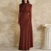 Vintage Solid Color Slim Fit Commuting Dress Casual O-neck Long Sleeved Party Dress New Temperament Pleated Women Maxi Dresses_ecoleips.com