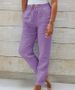 Women's Loose Long Trousers Summer Elastic Waist Solid Color Cotton Linen Wide Leg Pants_ecoleips.com