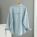 Women's Oversized Denim Shirt - Relaxed Fit Long Sleeve Button-Down Top With Pocket, Casual & Chic (Light Blue)_ecoleips.com