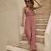 Women's Solid Color Chiffon V Neck Sleeveless High Waist Tie Belt Jumpsuit – Loose Fit Flowy Premium Romper For Spring Fall 2026_ecoleips.com