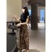 High-end Design Leopard Print For Women With Slit Long Skirt And Slimming Hollow-out Short Top Summer Two-piece Set_ecoleips.com