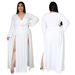 new fashion and sexy V-neck solid color large size dress for women with slit skirt design_ecoleips.com