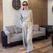 Spring New Style Women's Clothing Set Solid Color Round Neck Long Sleeve Top And Wide Leg Pants_ecoleips.com