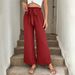 Voya European And American Vacation Wide-leg For Women, Summer Thin Tie-waist Casual Pants,Loose-fitting, Drapey, Nine-inch Straight-leg Pants_ecoleips.com