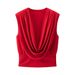 Women's Clothing Classic Pleated Shoulder Top American Style Fashionable Summer Polyester Cotton Tee_ecoleips.com