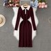 Women's Slim Fit Color Blocked Half Zip Polo Collar Knit Dress Long Sleeve Sweater Dress Export Quality_ecoleips.com