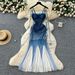 Women's Clothing Summer Pure Desire Three Dimensional Flower Ribbon Waist Tube Top Gradient Color Long Dress_ecoleips.com