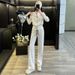 Women's Clothing Fashion Temperament Age Reducing Sports Leisure Suit Cardigan Top Wide Leg Pants Two Piece Suit_ecoleips.com