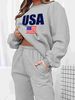 Women's Autumn/Winter Hip Hop Casual Street American Flag Pattern Printed Round Neck Sweatshirt+Sweatpants Warm Set-657_ecoleips.com