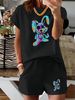 Women’s 2 Piece Outfit Set – Oversized Graphic T-Shirt And Biker Shorts Matching Set, Casual Summer Lounge Tracksuit For Daily Wear-345_ecoleips.com