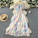 Floral Print Off-Shoulder Ruffle Hem Sundress For Women, Smocked Waist A-Line Summer Dress, Casual Boho Chic Vacation Dress_ecoleips.com