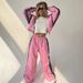 Women's Clothing Fashionable Loose Color Matching Long Sleeved Zipper Cardigan, Contrast Color Tops And Trousers Sports Suits_ecoleips.com