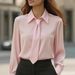 2025 European And American Cross-Border New Autumn Solid Color Casual Tie Long Sleeve French Shirt Women's Blouse_ecoleips.com
