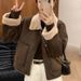 Women's Clothing Thickened Fleece Collar Jacket Women's Winter Short Bomber Coat Cozy Faux Shearling Zip-Up Outerwear (Brown, Khaki)_ecoleips.com