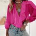 Women's Clothing V-Neck Blouse With Flounce Hem And Puff Sleeves, Elegant Long Sleeve Tops For Casual Wear_ecoleips.com
