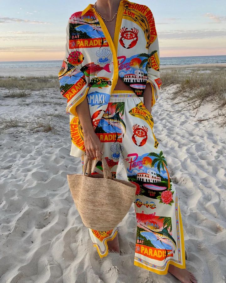 Women's Clothing Fashion Printed Leisure Vacation Style Suit _ecoleips.com