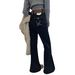 Women's High-Waisted Flared Jeans With Embroidery - Black Stretch Denim Pants, Vintage Straight-Leg & Floor-Length Design_ecoleips.com