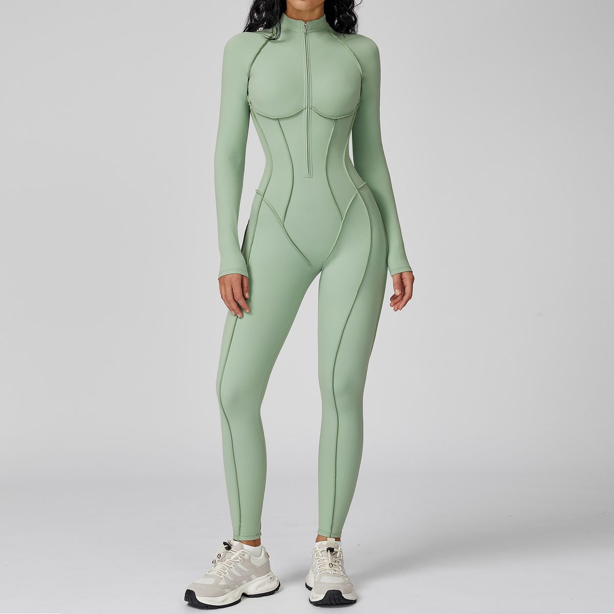 Color Block Women's Bodysuit Stand Up Collar Half Zip High Intensity Fitness Yoga Sportswear Nylon_ecoleips.com