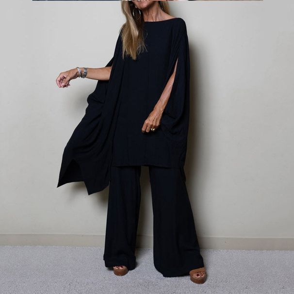 Women's Clothing Autumn Solid Color Round Neck Top Loose Pants Two Piece Suit_ecoleips.com