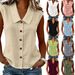 Summer Women's Elegant Polo Collar Button Cardigan Sleeveless Solid Color Top Style Popular Clothing For Commuter_ecoleips.com