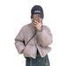 Women's Short Puffer Jacket With Stand Collar, Oversized Cotton-Padded Coat, Casual Winter Outerwear For Petite & Plus Size_ecoleips.com