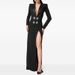 Women's Clothing Star Fashion Diamond Button Deep V Suit Collar Slit Long Dress Long Dress_ecoleips.com