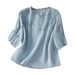 Women's Clothing Summer New Large Size Literary Versatile Design Embroidered Three Quarter Sleeve Shirt Women's Solid Color Cotton And Linen Top_ecoleips.com
